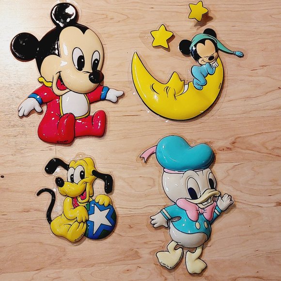 Vtg 1985 Disney 3D Molded Plastic Wall Hanging  Baby Mickey, Donald & Pl… - Picture 1 of 6